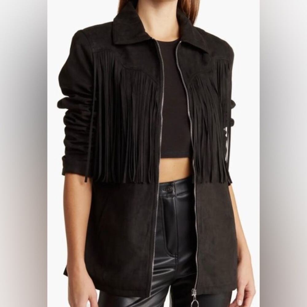 WeWoreWhat Women’s Black Faux Suede Fringe Jacket Western Size Medium GUC